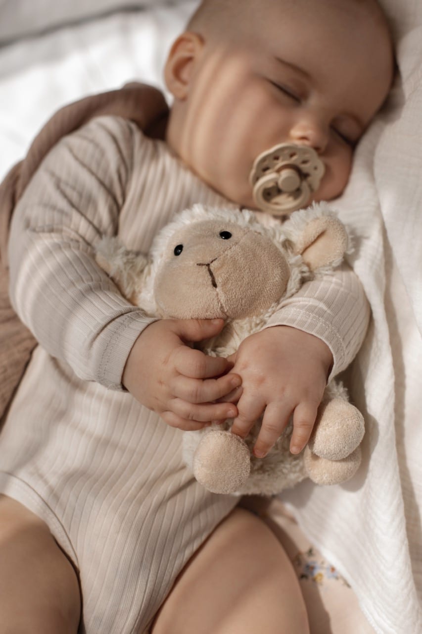 Enfant en période périnatale qui dort avec son doudou et sa tétine